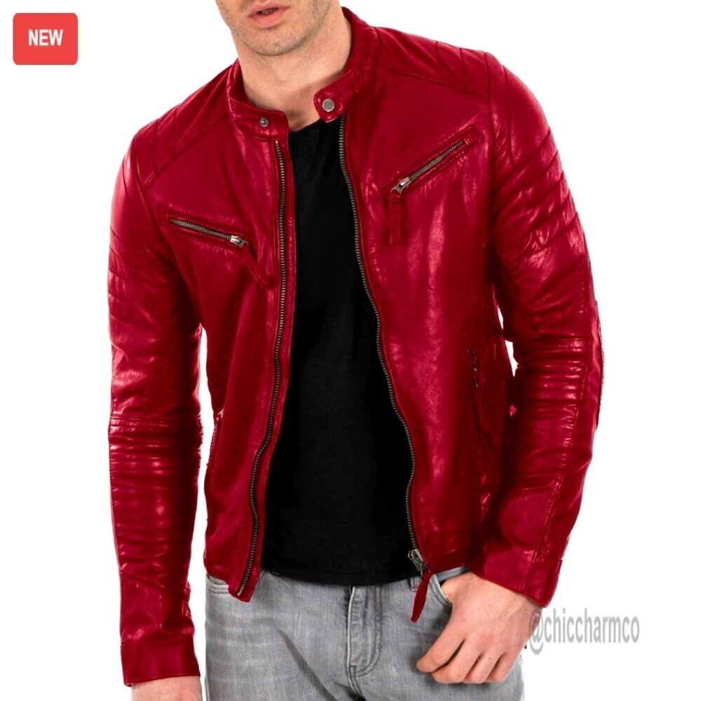 Vintage Lambskin Leather Biker Jacket Classic Motorcycle Style Genuine Leather
